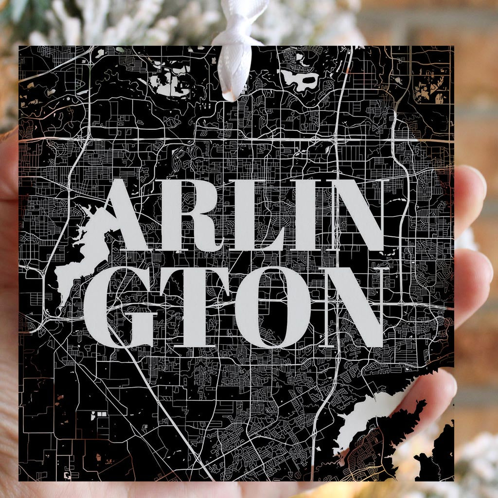 Minimalistic B&W Texas Arlington Map | Wood Ornament | Eaches | Min 6