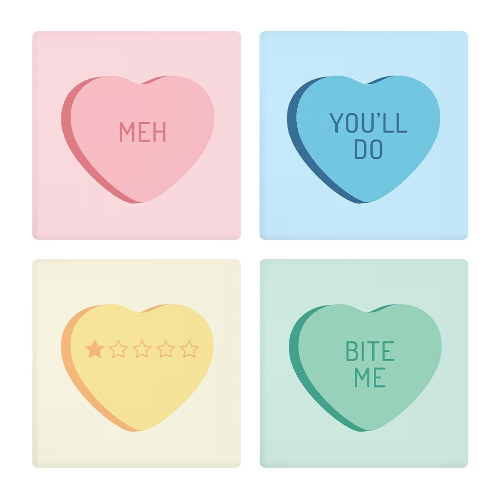 Funny Message Hearts With Sayings | Absorbent Coasters | Set of 4 | Min 2