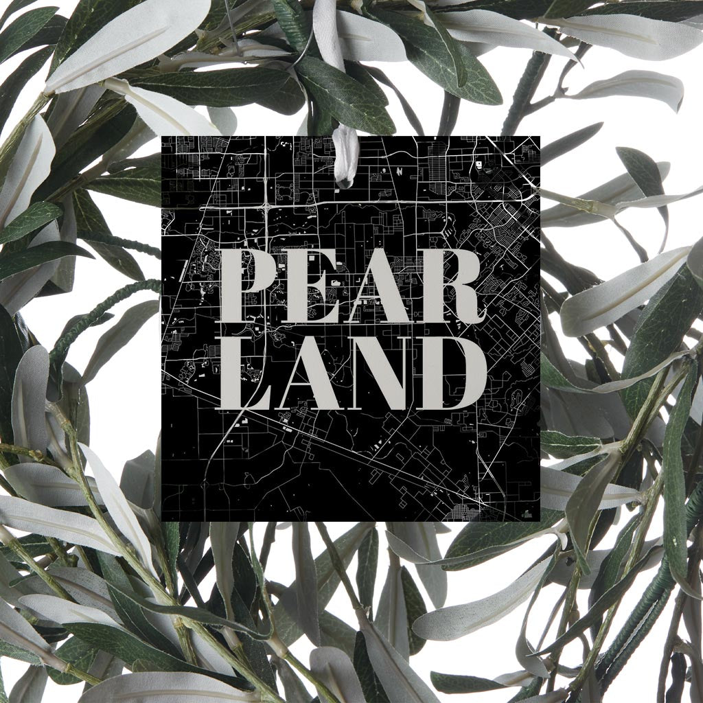 Minimalistic B&W Texas Pearland City Map | Wood Ornament | Eaches | Min 6