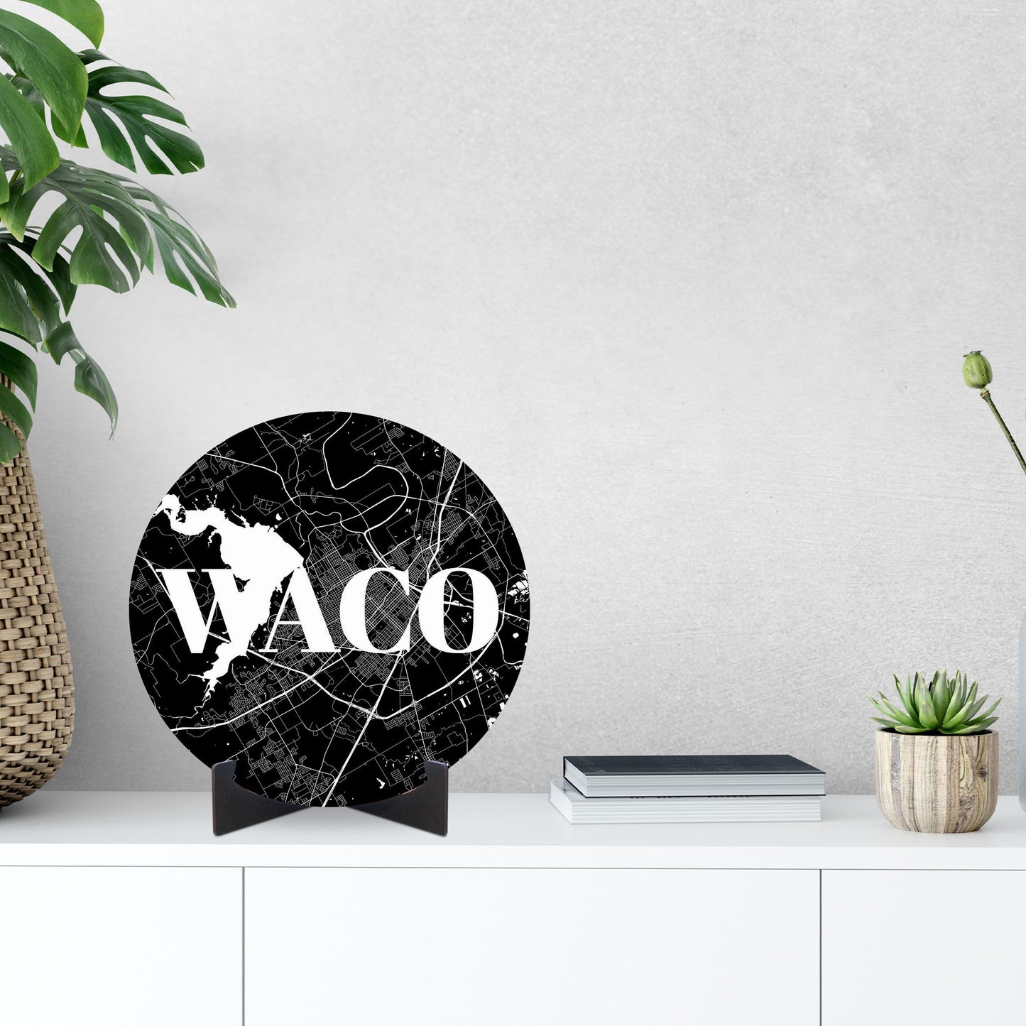 Minimalistic B&W Texas Waco Map | Wood Sign | Eaches | Min 1