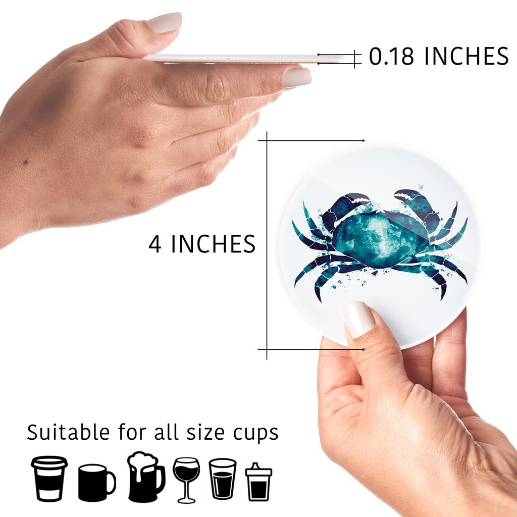 New England Water Color Crab | Hi-Def Glass Coasters | Set of 4 | Min 2