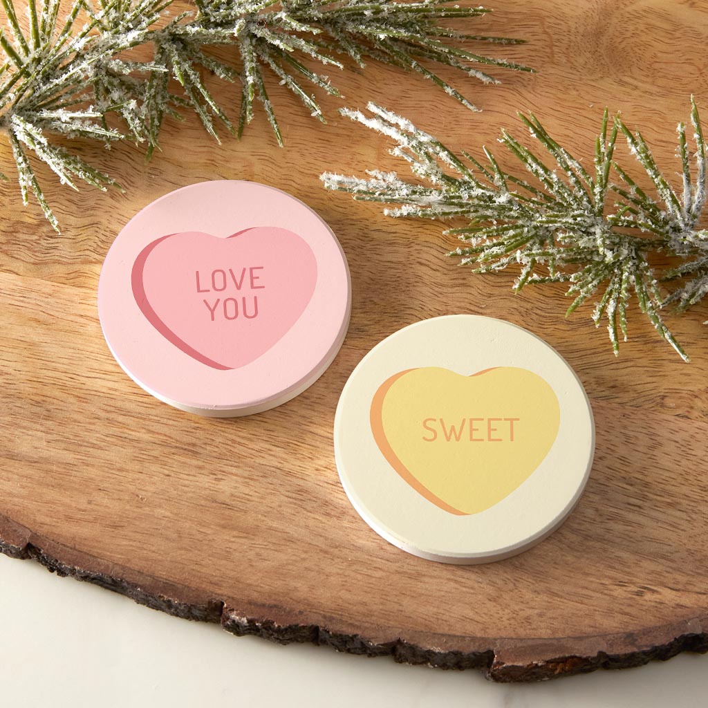 Message Hearts Love You Sweet| Absorbent Car Coasters | Set of 2 | Min 4