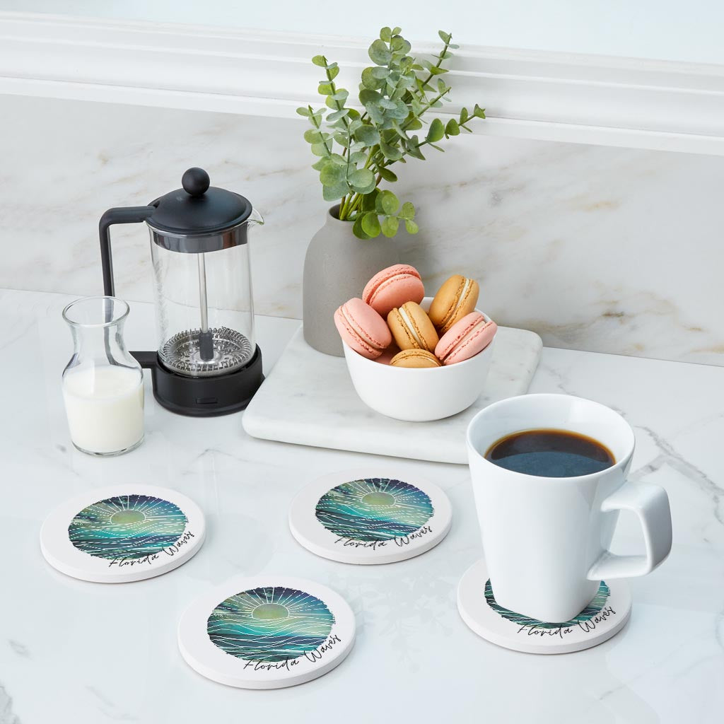 Florida Waves Blue Art | Absorbent Coasters | Set of 4 | Min 2