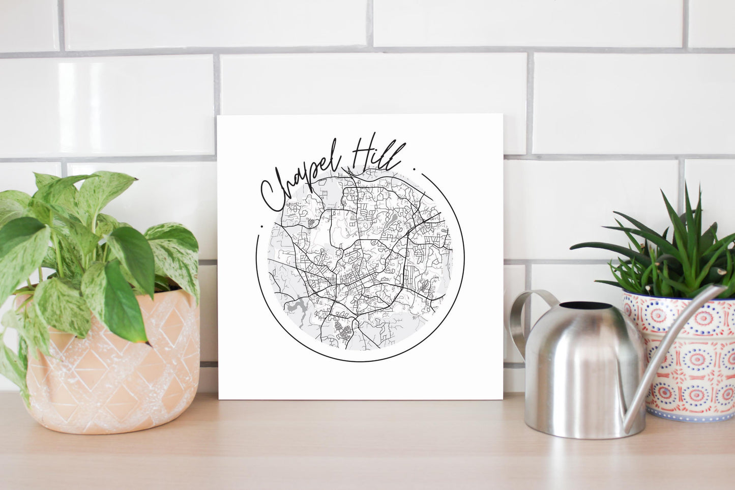 Minimalistic B&W North Carolina Chapel Hill Circle Map | Wood Sign | Eaches | Min 2