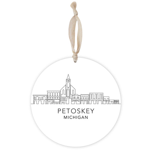 Minimalistic B&W Michigan Petoskey Skyline | Wood Ornament | Eaches | Min 1