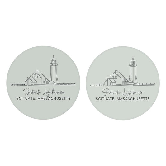 Scituate Lighthouse Muted Coastal | Absorbent Car Coasters | Set of 2 | Min 4