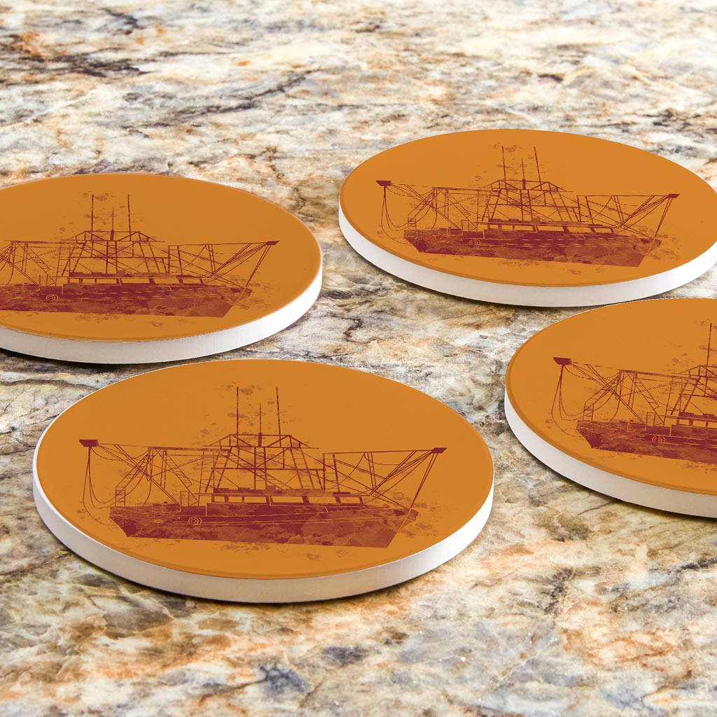 Louisiana Colorful Water Color Shrimp Boat| Absorbent Coasters | Set of 4 | Min 2