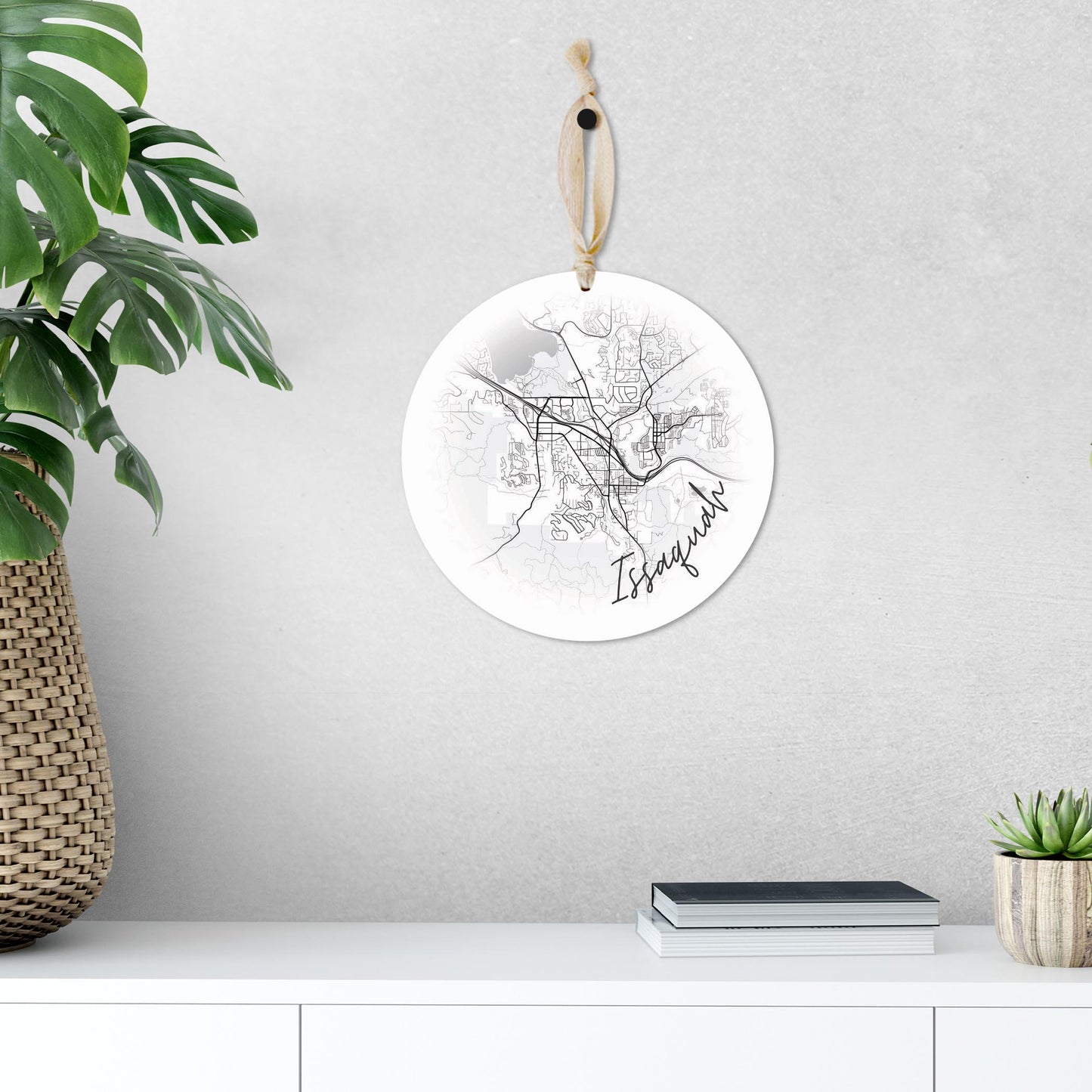 Minimalistic B&W Washington Issaquah Circle Map | Wood Ornament | Eaches | Min 1