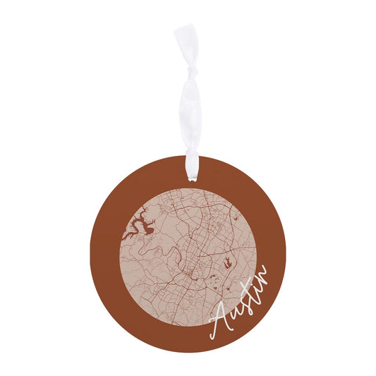 Modern Minimalist Texas Austin Circle Map | Wood Ornament | Eaches | Min 6