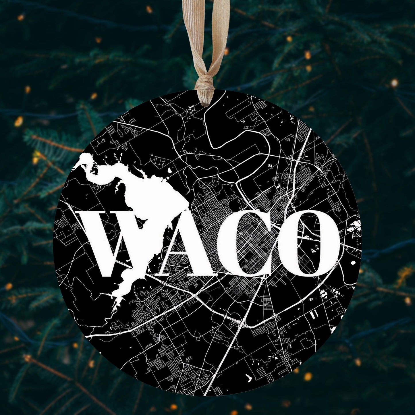 Minimalistic B&W Texas Waco Map | Wood Ornament | Eaches | Min 1