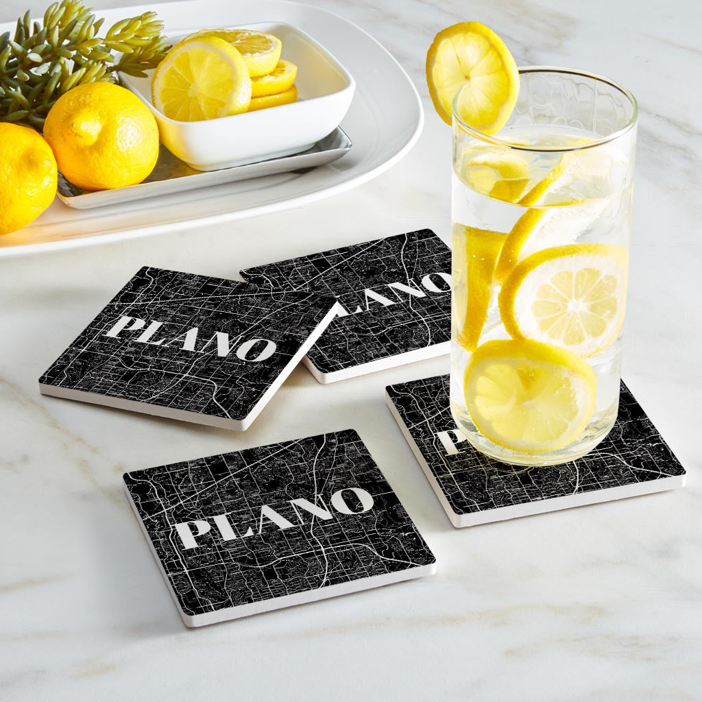 Minimalistic B&W Texas Plano Map| Absorbent Coasters | Set of 4 | Min 2