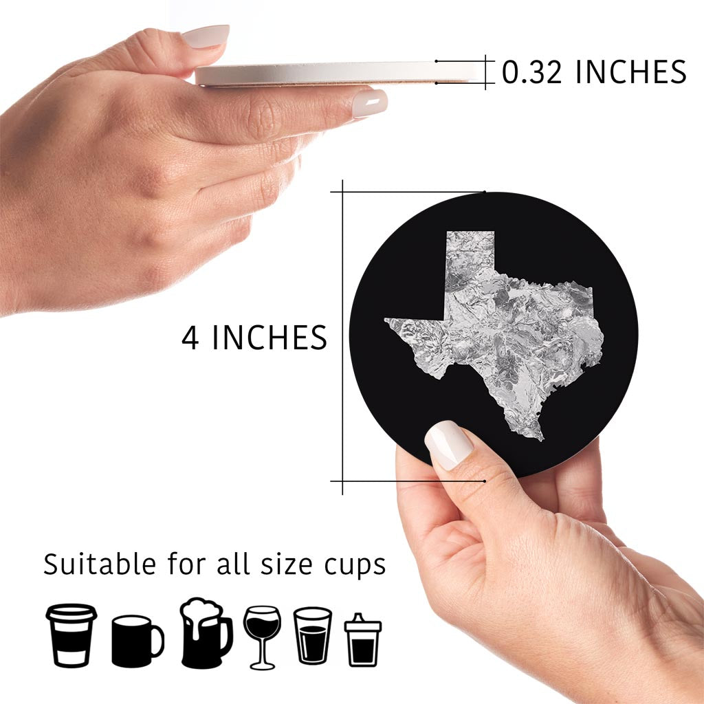 Minimalistic B&W Texas Metal State Shape| Absorbent Coasters | Set of 4 | Min 2