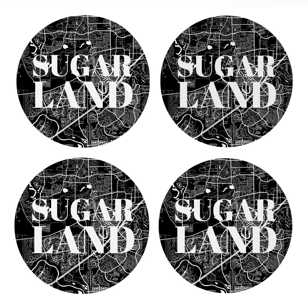 Minimalistic B&W Texas Sugarland Map | Absorbent Coasters | Set of 4 | Min 2