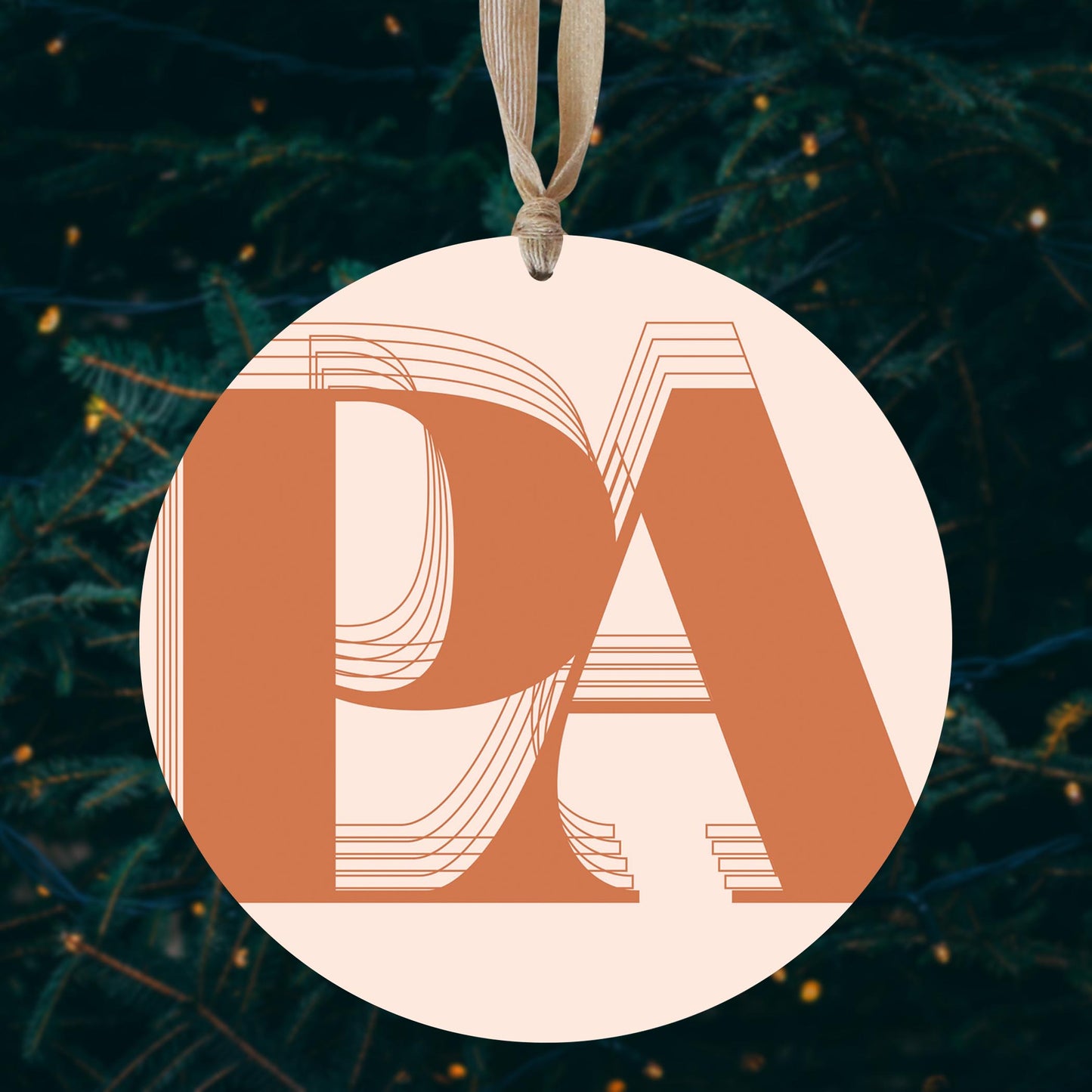 Modern Minimalist Pennsylvania Pa Initials Dark | Wood Ornament | Eaches | Min 1