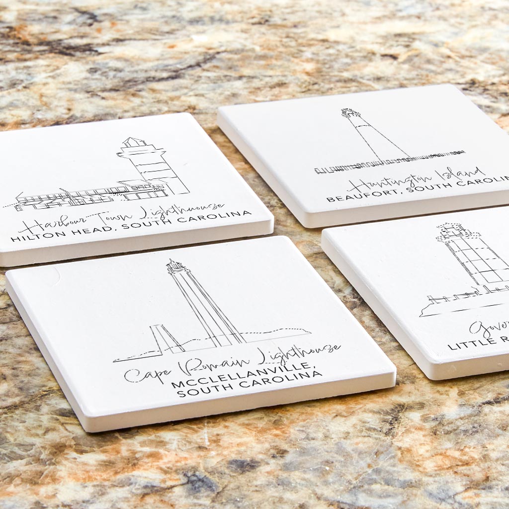 South Carolina Lighthouses | Absorbent Coasters | Set of 4 | Min 2