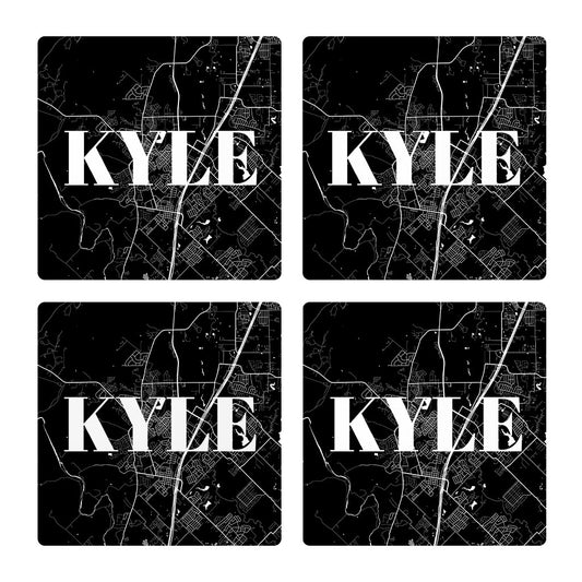 Minimalistic B&W Texas Kyle Map | Absorbent Coasters | Set of 4 | Min 2