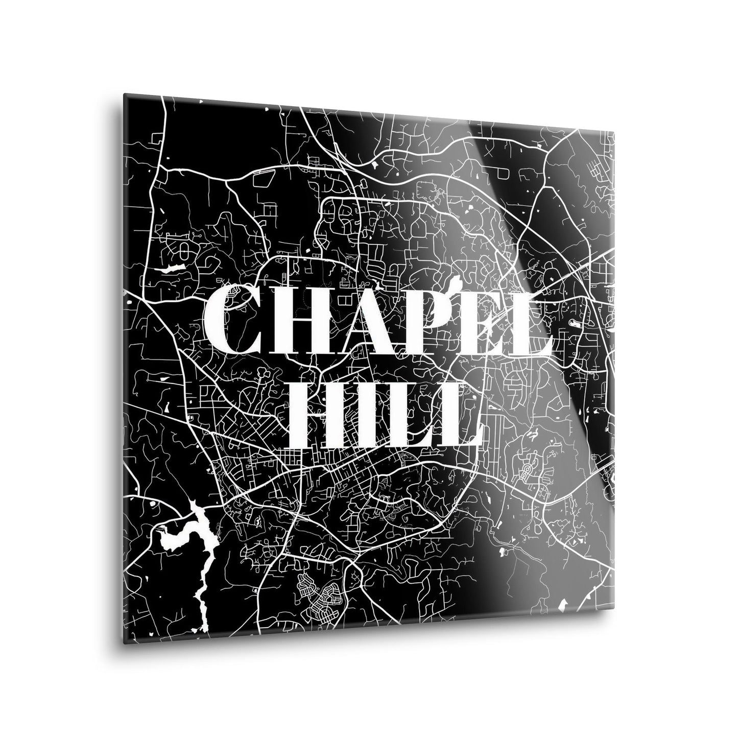 Minimalistic B&W North Carolina Chapel Hill Map | Hi-Def Glass Art | Eaches | Min 1