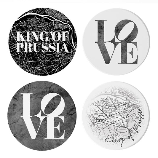 Minimalistic B&W Pennsylvania King Of Prussia Maps Love| Absorbent Coasters | Set of 4 | Min 2