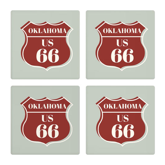 Modern Minimalist Oklahoma Us 66 Blue | Absorbent Coasters | Set of 4 | Min 2