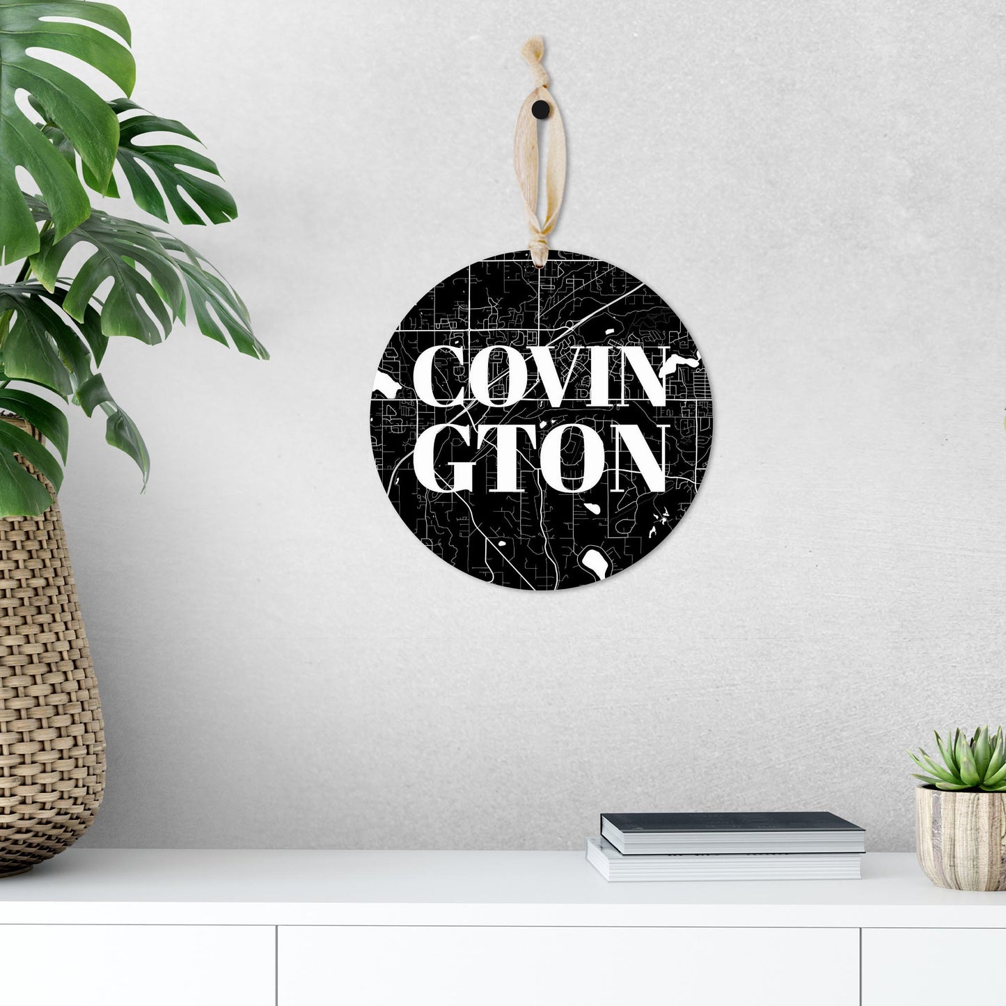 Minimalistic B&W Washington Covington Map | Wood Ornament | Eaches | Min 1