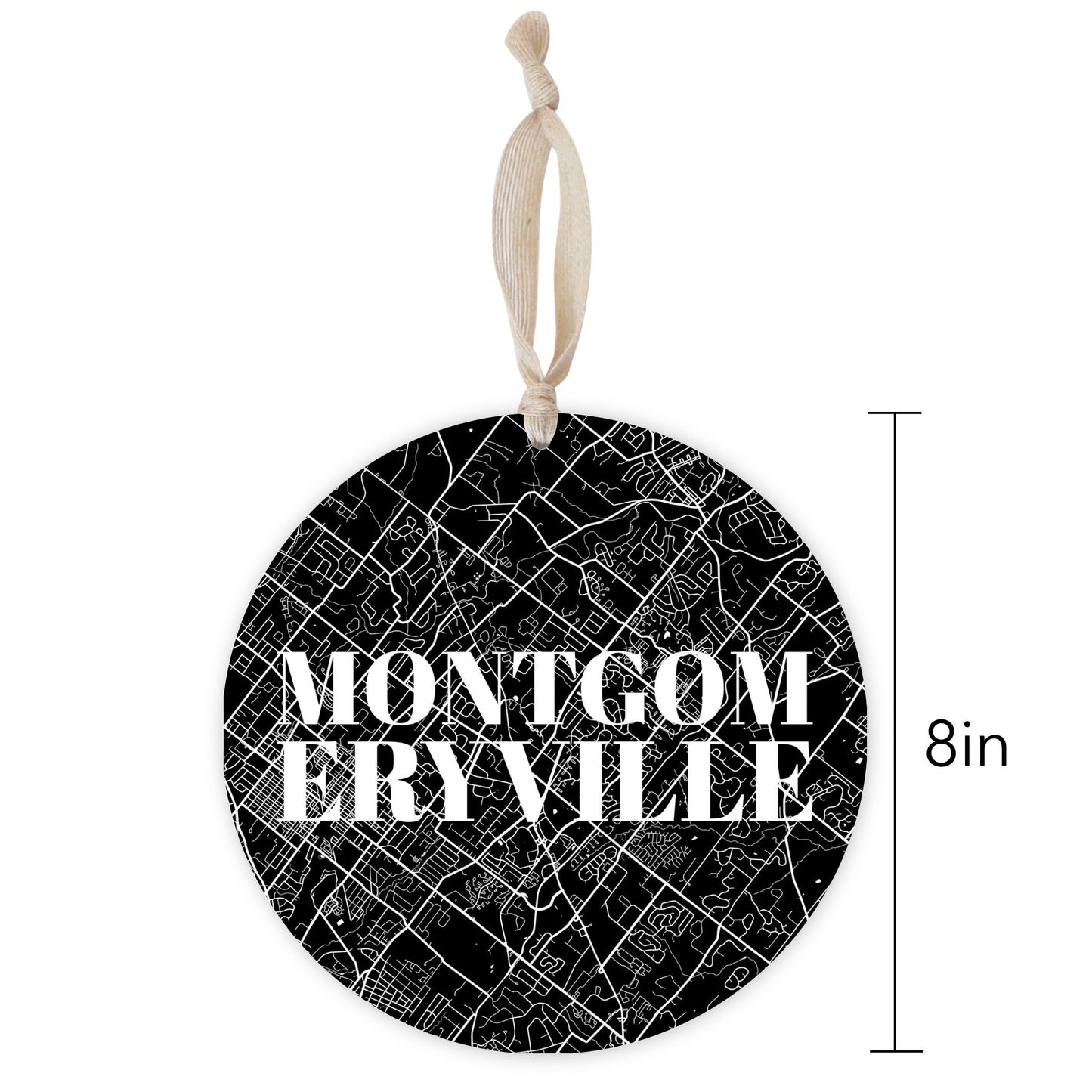 Minimalistic B&W Pennsylvania Montgomeryville Map | Wood Ornament | Eaches | Min 1