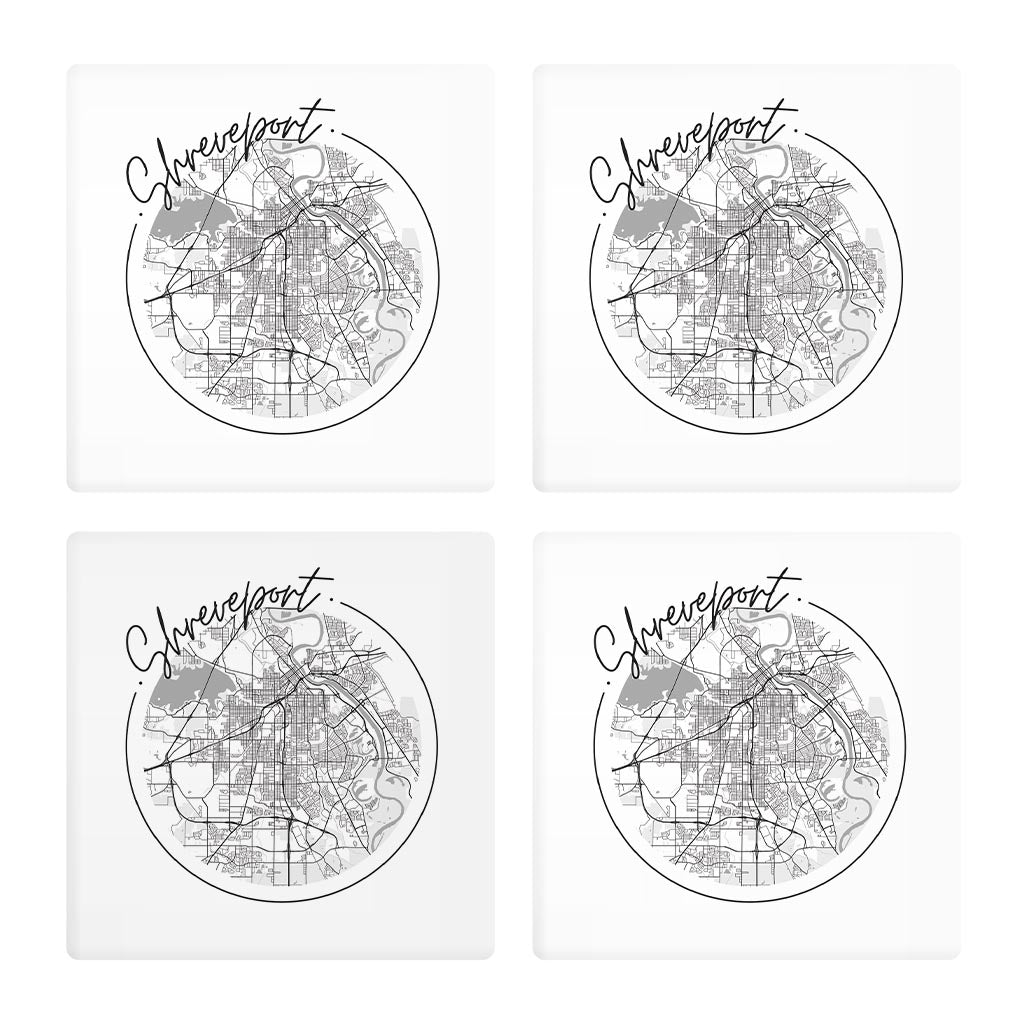 Modern Louisiana Shreveport Circle Map | Absorbent Coasters | Set of 4 | Min 2