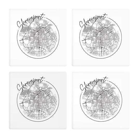 Modern Louisiana Shreveport Circle Map | Absorbent Coasters | Set of 4 | Min 2