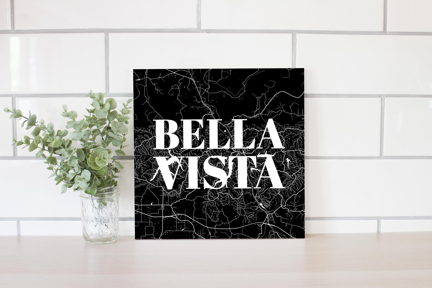 Minimalist B&W Arkansas Bella Vista Map | Wood Sign | Eaches | Min 2