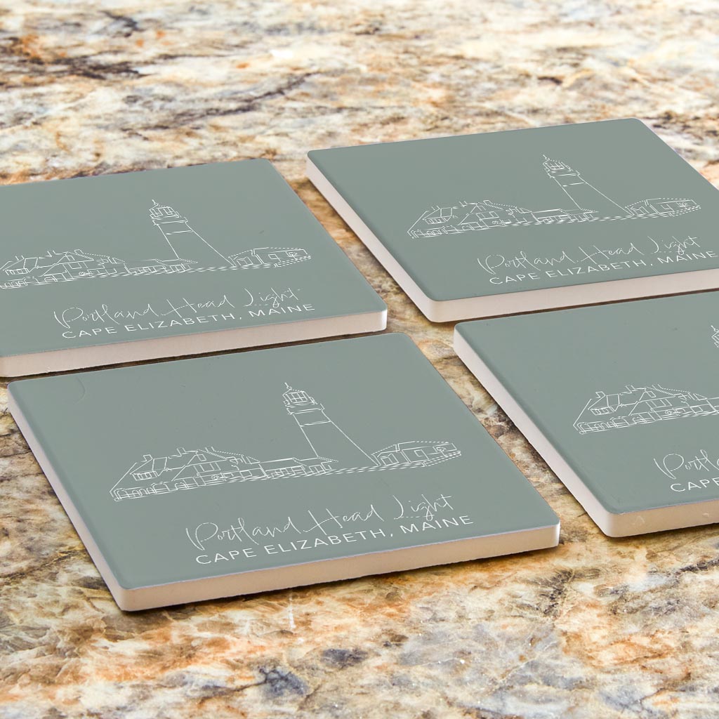 Portland Head Light Muted Coastal | Absorbent Coasters | Set of 4 | Min 2