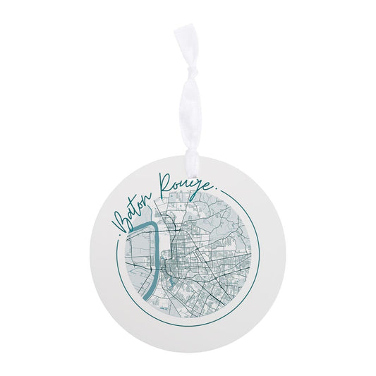 Blue White Baton Rouge Circle Map | Wood Ornament | Eaches | Min 6