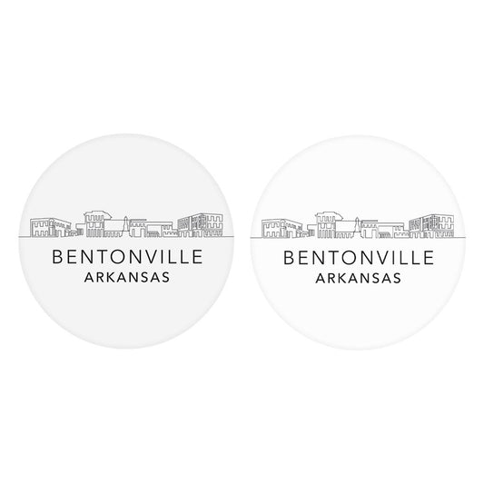 Minimalist B&W Arkansas Bentonville Skyline State| Absorbent Car Coasters | Set of 2 | Min 4