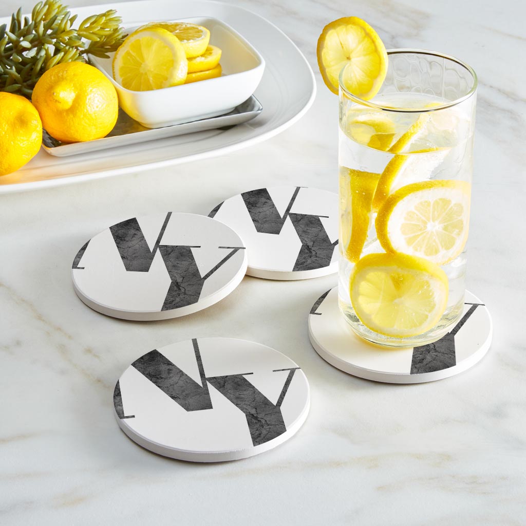 Minimalistic B&W New York White Initials | Absorbent Coasters | Set of 4 | Min 2