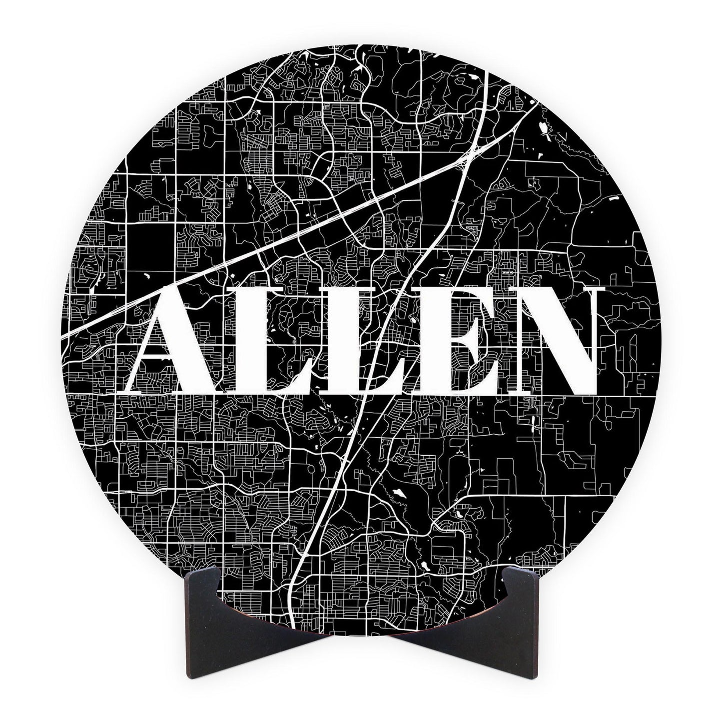 Minimalistic B&W Texas Allen Map | Wood Sign | Eaches | Min 1