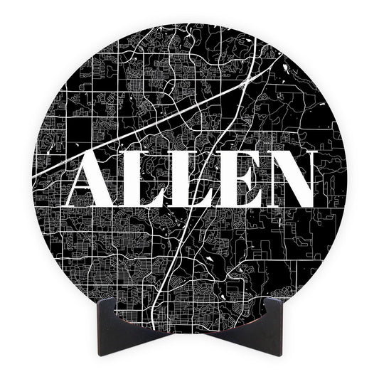 Minimalistic B&W Texas Allen Map | Wood Sign | Eaches | Min 1