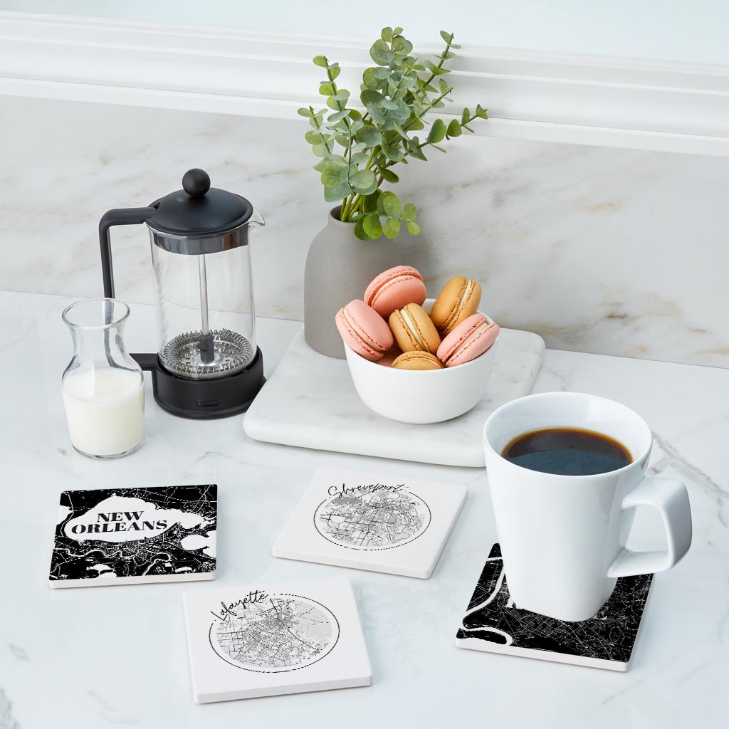 Modern Black White Louisiana Set | Absorbent Coasters | Set of 4 | Min 2