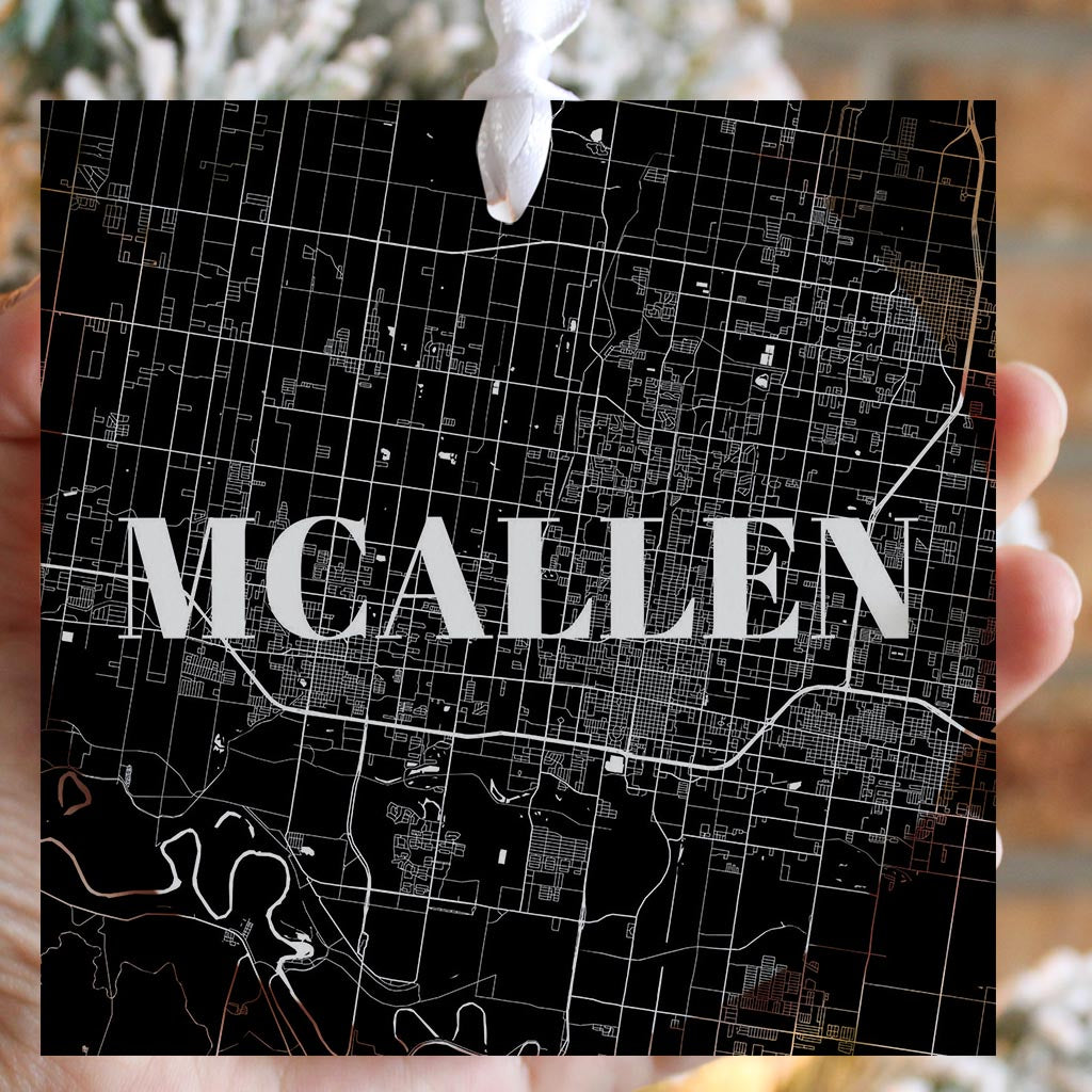 Minimalistic B&W Texas Mcallen Map | Wood Ornament | Eaches | Min 6