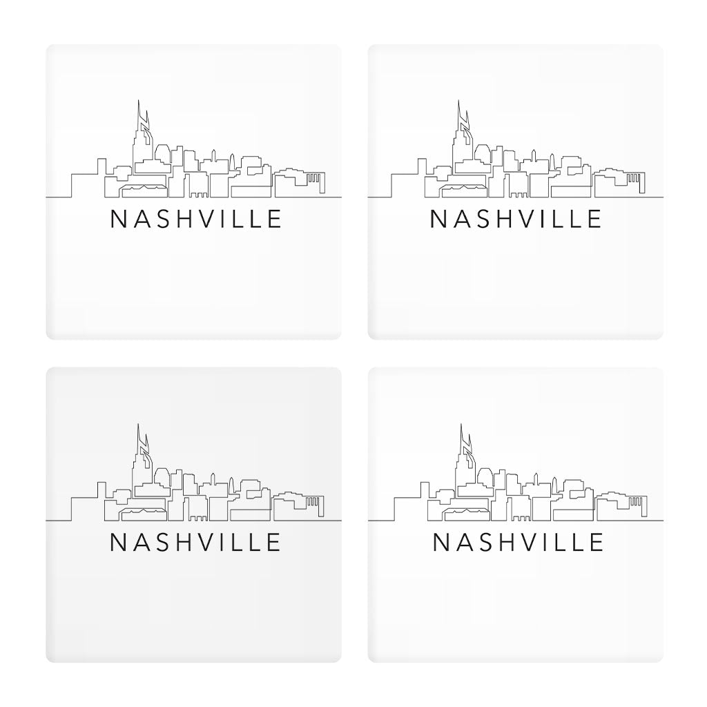 Minimalist B&W Tennessee Nashville Skyline | Absorbent Coasters | Set of 4 | Min 2