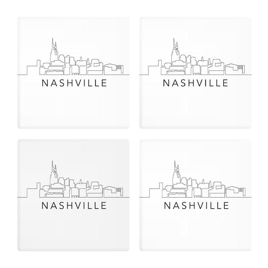 Minimalist B&W Tennessee Nashville Skyline | Absorbent Coasters | Set of 4 | Min 2