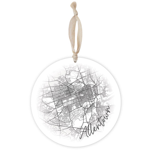 Minimalistic B&W Pennsylvania Allentown Circle Map | Wood Ornament | Eaches | Min 1