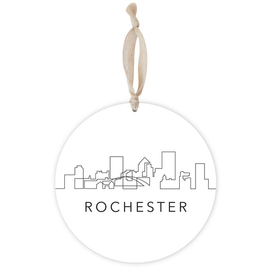 Minimalistic B&W New York Rochester Skyline | Wood Ornament | Eaches | Min 1