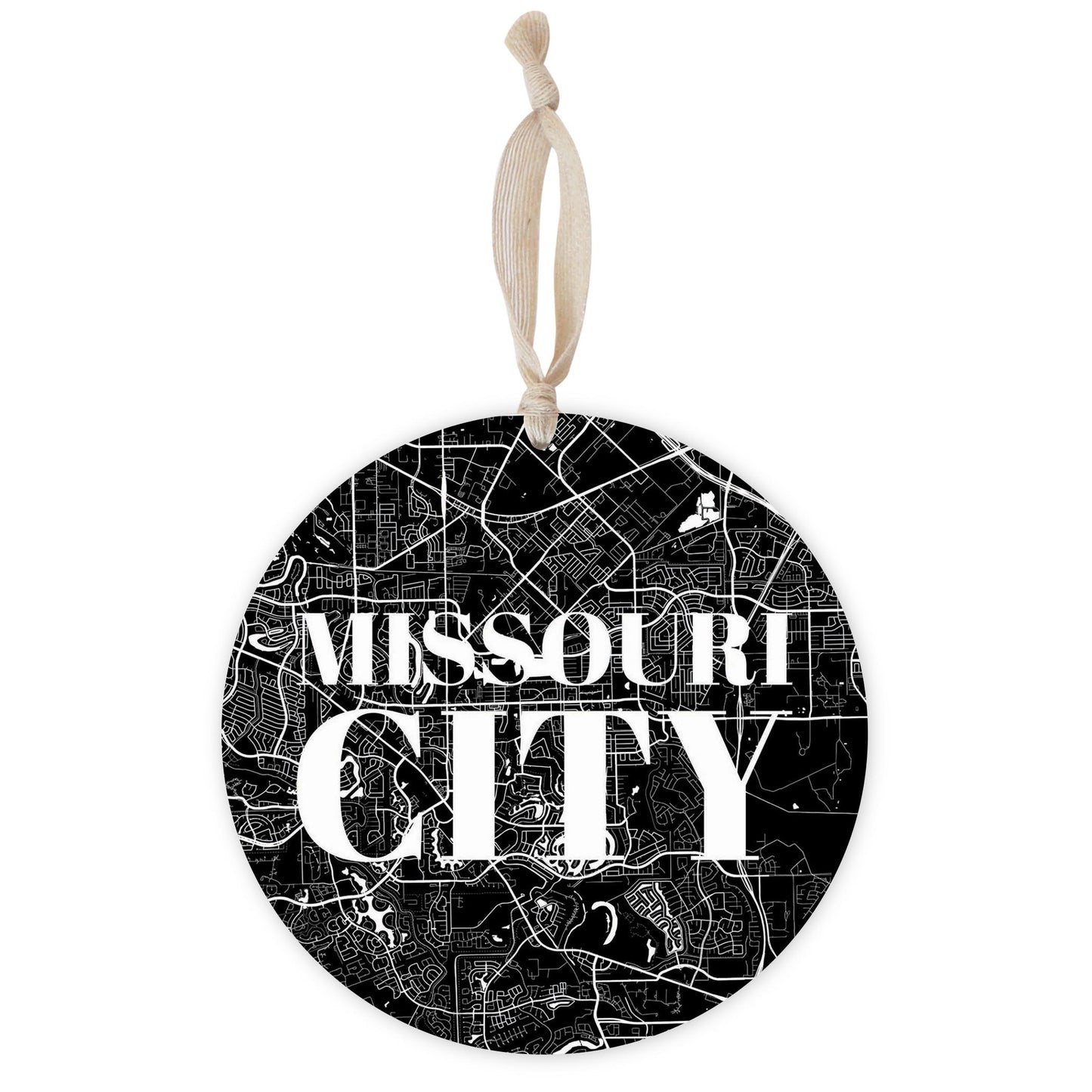 Minimalistic B&W Texas Missouri City Map | Wood Ornament | Eaches | Min 1