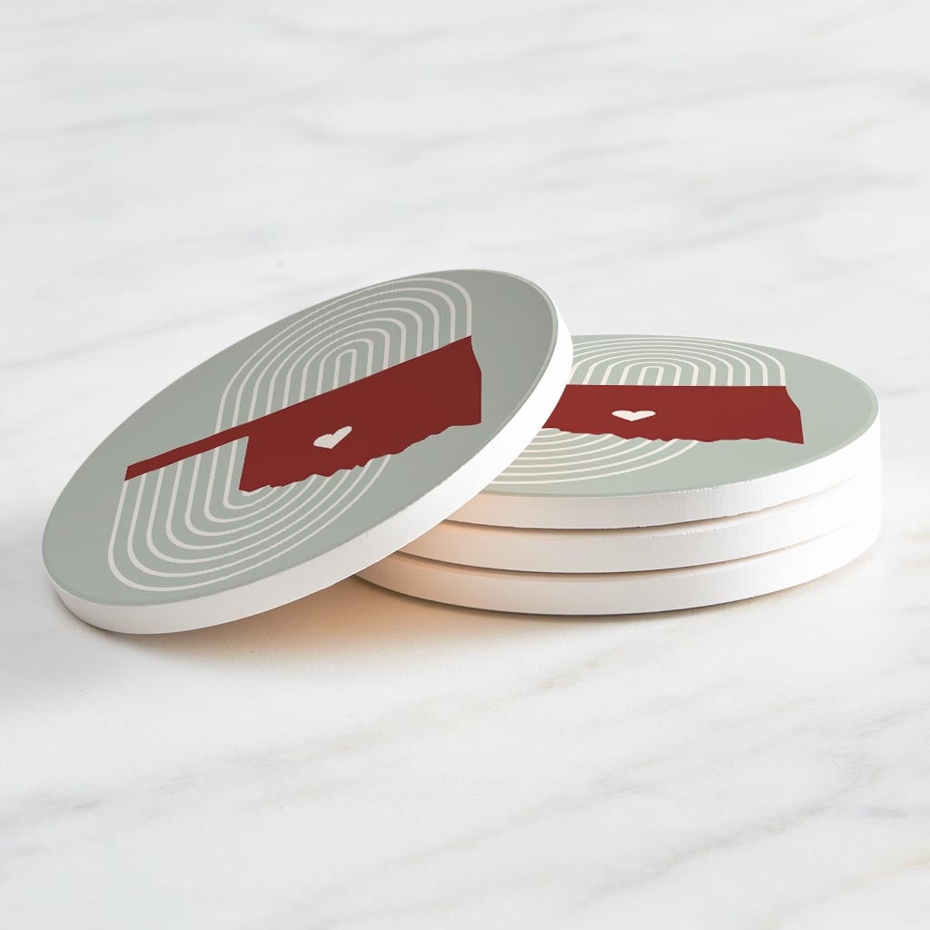 Modern Minimalist Oklahoma Chickasha Heart | Absorbent Coasters | Set of 4 | Min 2