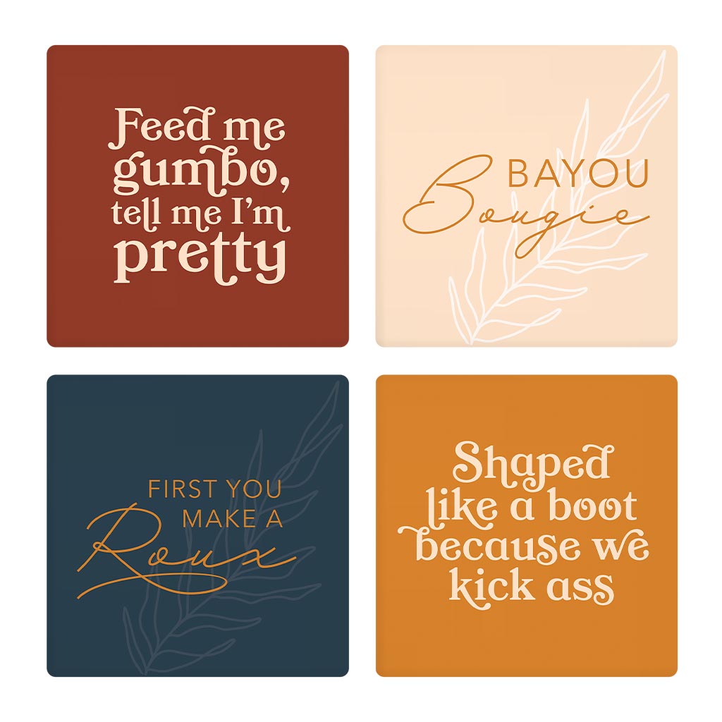 Modern Minimalist Louisiana Set | Absorbent Coasters | Set of 4 | Min 2