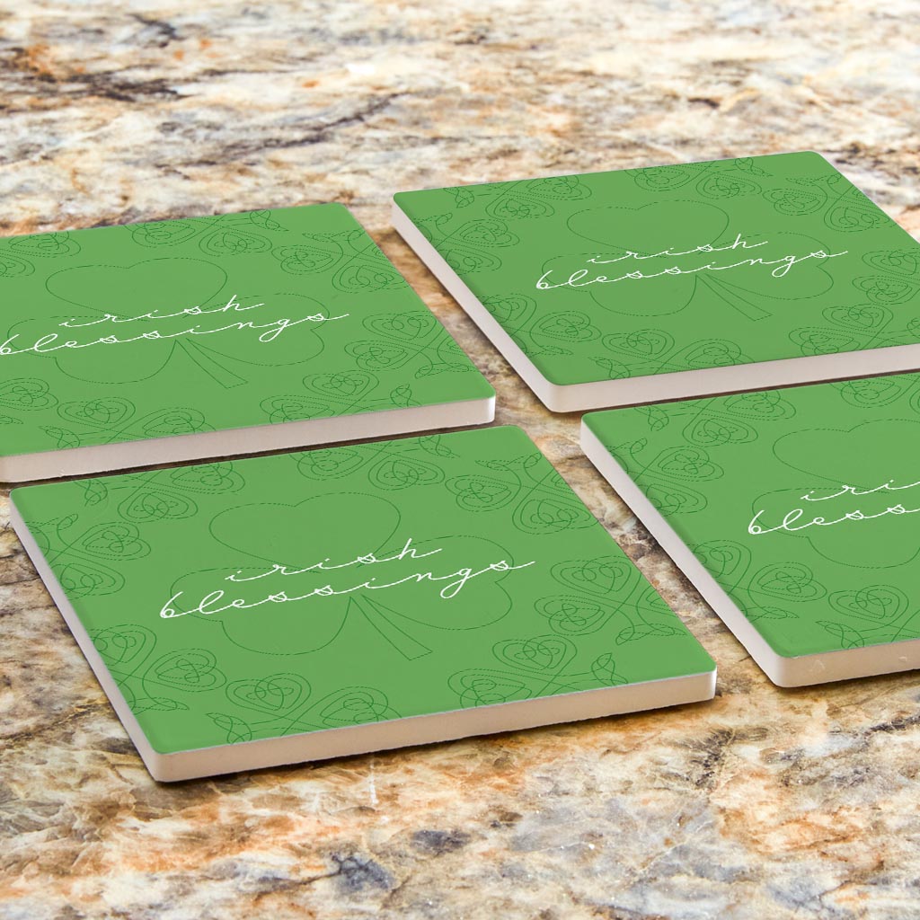 Light Green Shamrock Irish Blessings | Absorbent Coasters | Set of 4 | Min 2