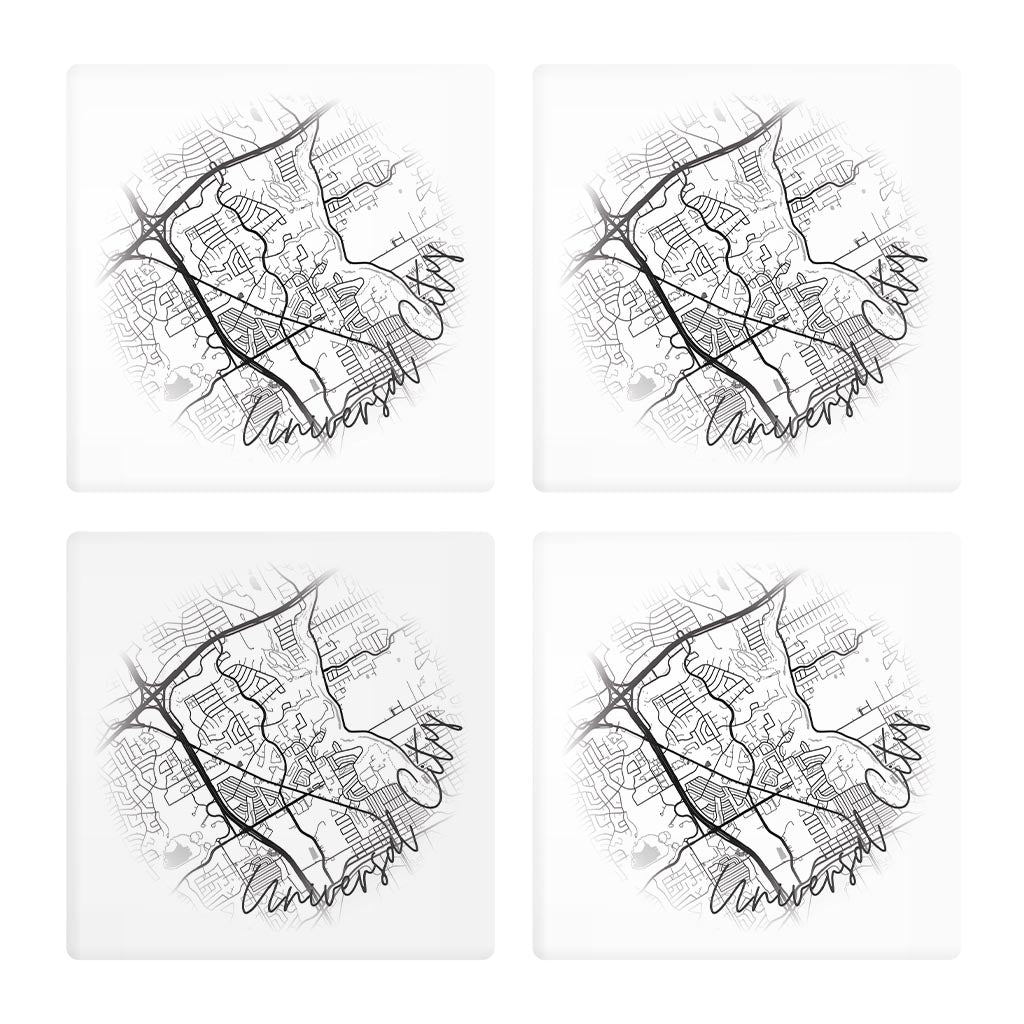 Minimalistic B&W Texas Universal City Circle Map | Absorbent Coasters | Set of 4 | Min 2