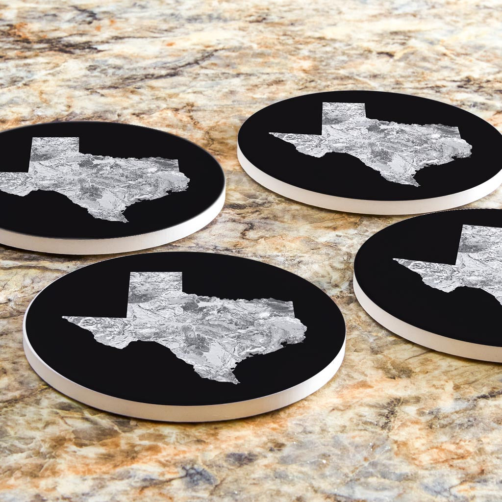 Minimalistic B&W Texas Metal State Shape| Absorbent Coasters | Set of 4 | Min 2