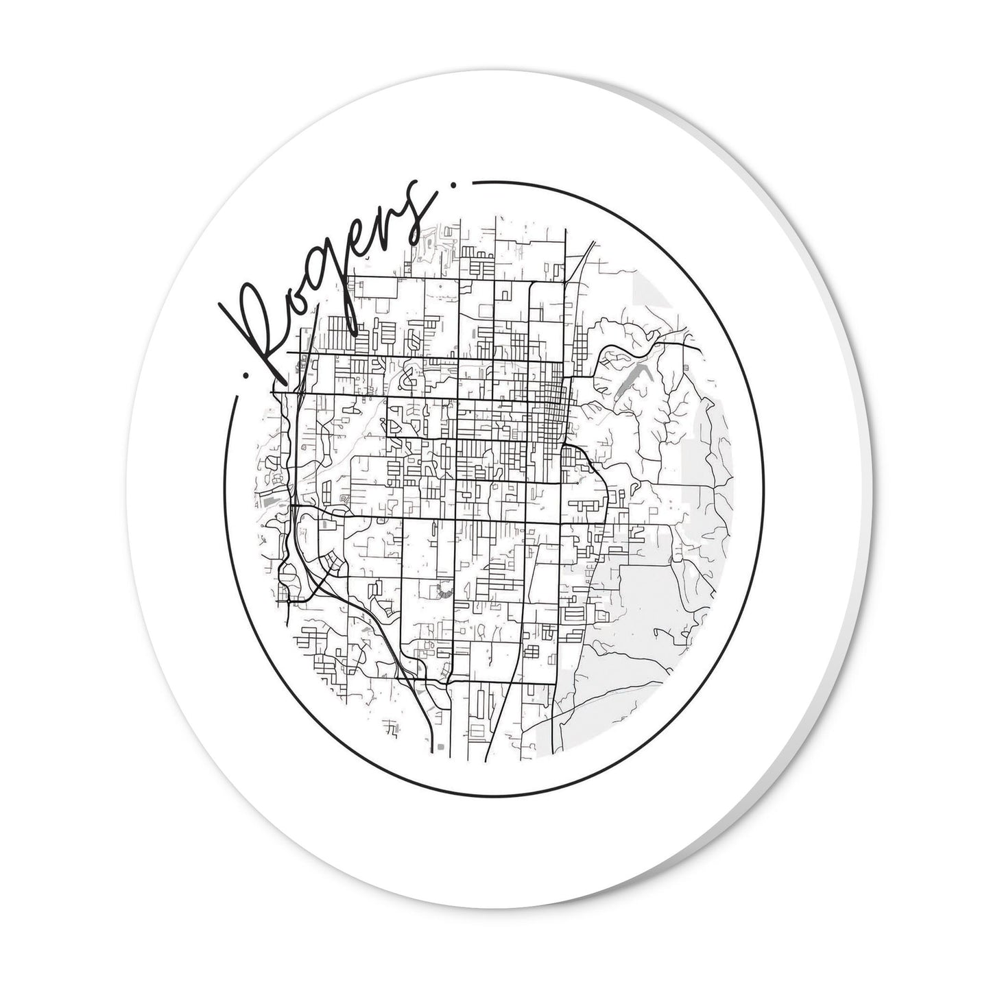 Minimalist B&W Arkansas Rogers Circle Map | Wood Sign | Eaches | Min 1