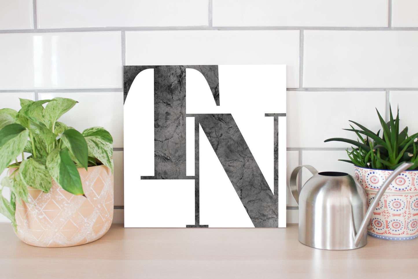 Minimalist B&W Tennessee White Initials | Wood Sign | Eaches | Min 2