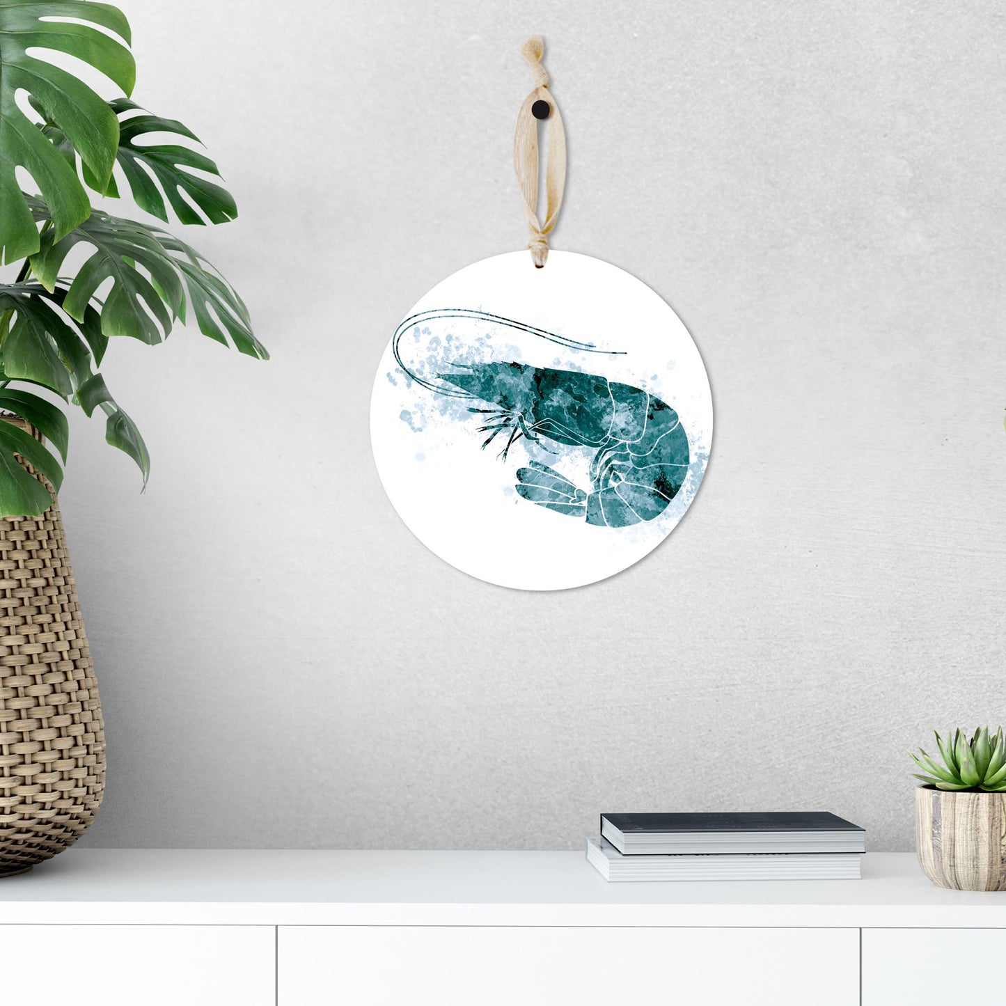 Blue White Water Color Shrimp | Wood Ornament | Eaches | Min 1