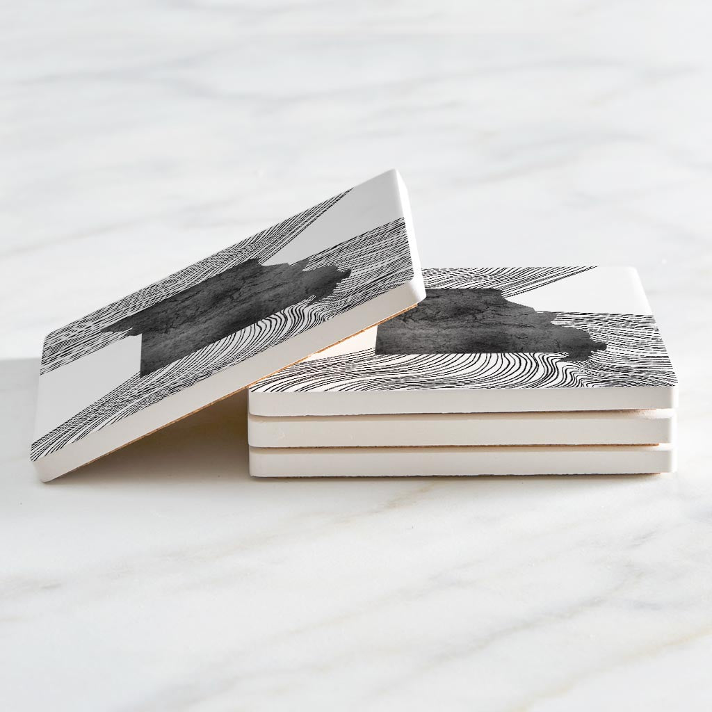 Minimalist B&W Missouri State With Fluid Lines | Absorbent Coasters | Set of 4 | Min 2